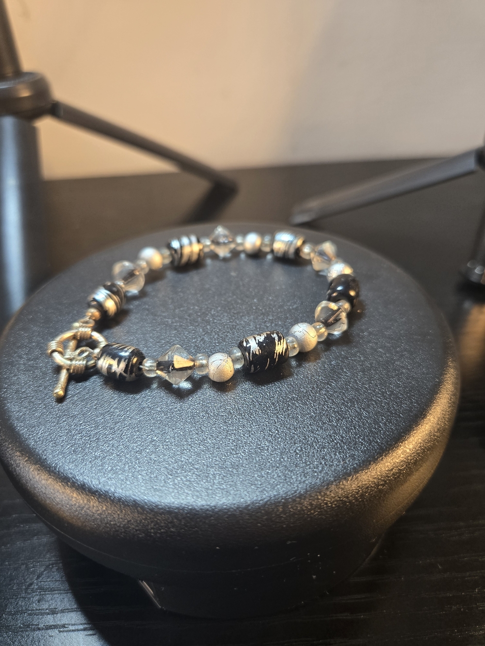 Handcrafted Black and Silver Beaded Bracelet with Toggle Clasp - Picture 5 of 5